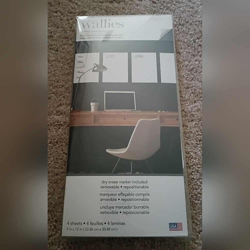 Wallies Home Office Repositionable Dry Erase Wall Stickers With Marker BNIP